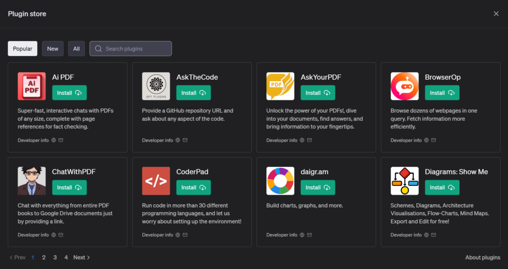 ChatGPT Plugins Screenshot